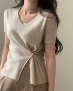 Bamboo Button short-Sleeve Knit