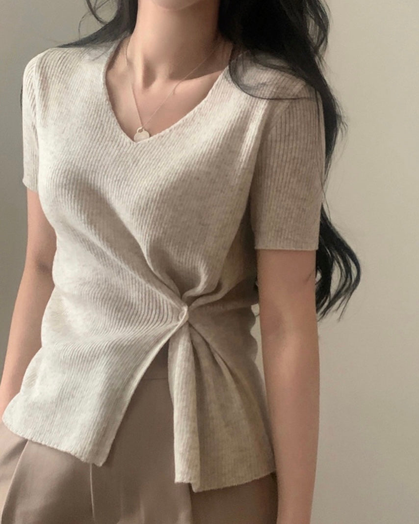 Bamboo Button short-Sleeve Knit