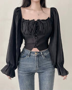 Square-Neck Cropped Blouse