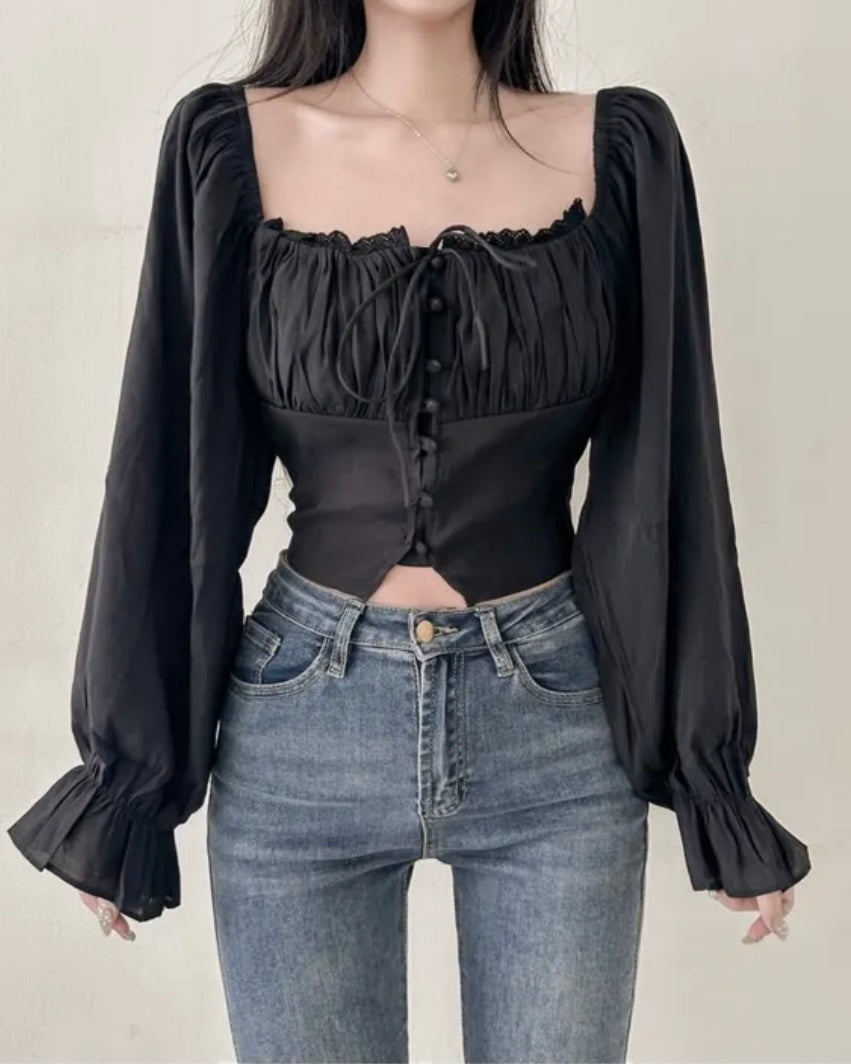 Square-Neck Cropped Blouse