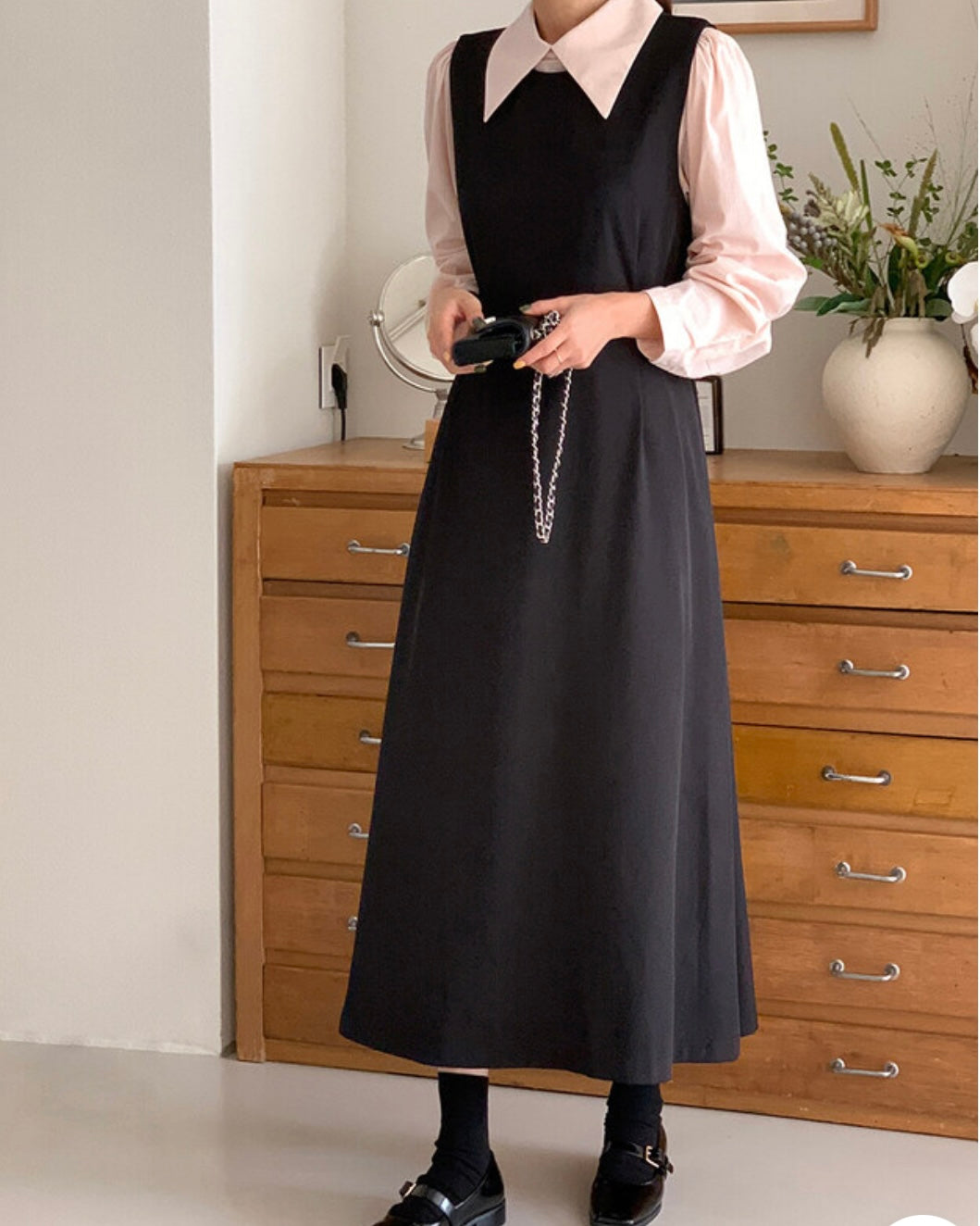 Side Button Sleeveless Long Dress