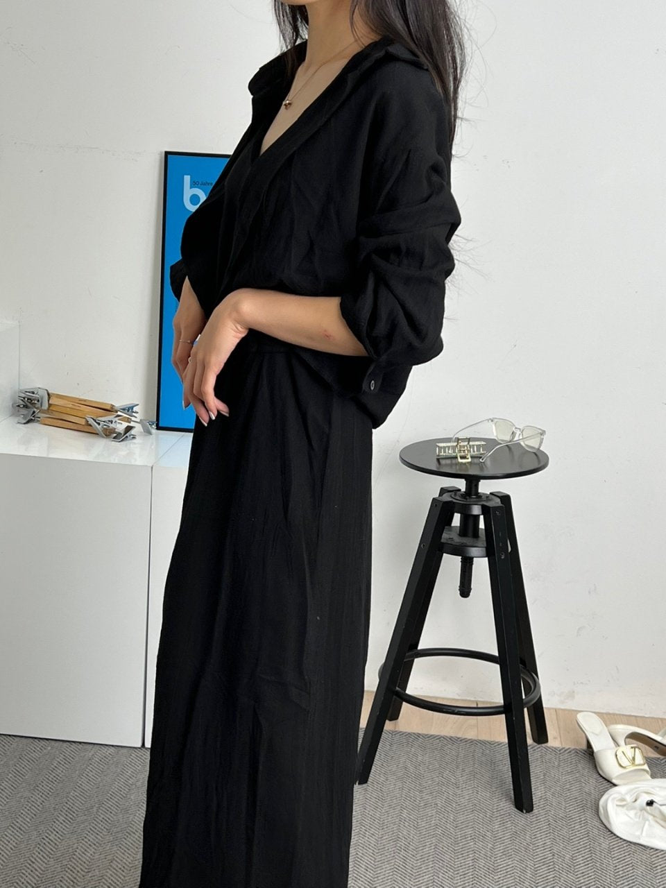 Linen Shirt Dress Set