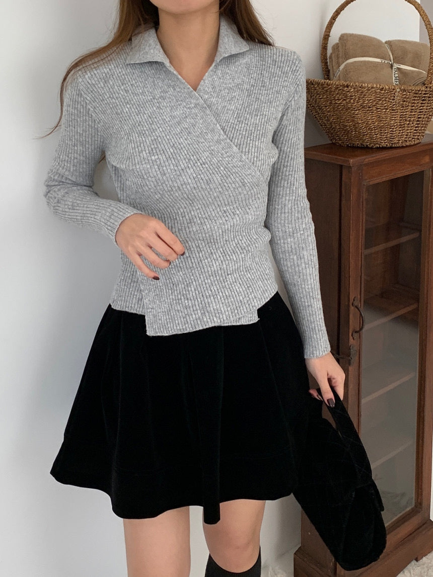 Wrap Collar V-Neck Knit