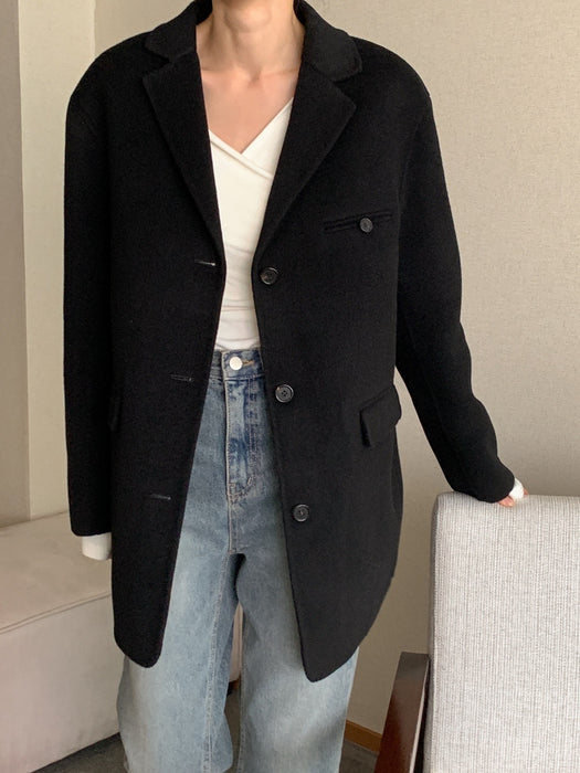 Black 100% Wool Jacket with Padded Vest