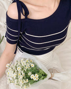 Striped Ribbon Short Sleeves