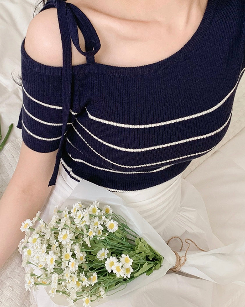 Striped Ribbon Short Sleeves