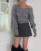 Halter V-Neck Knit Top