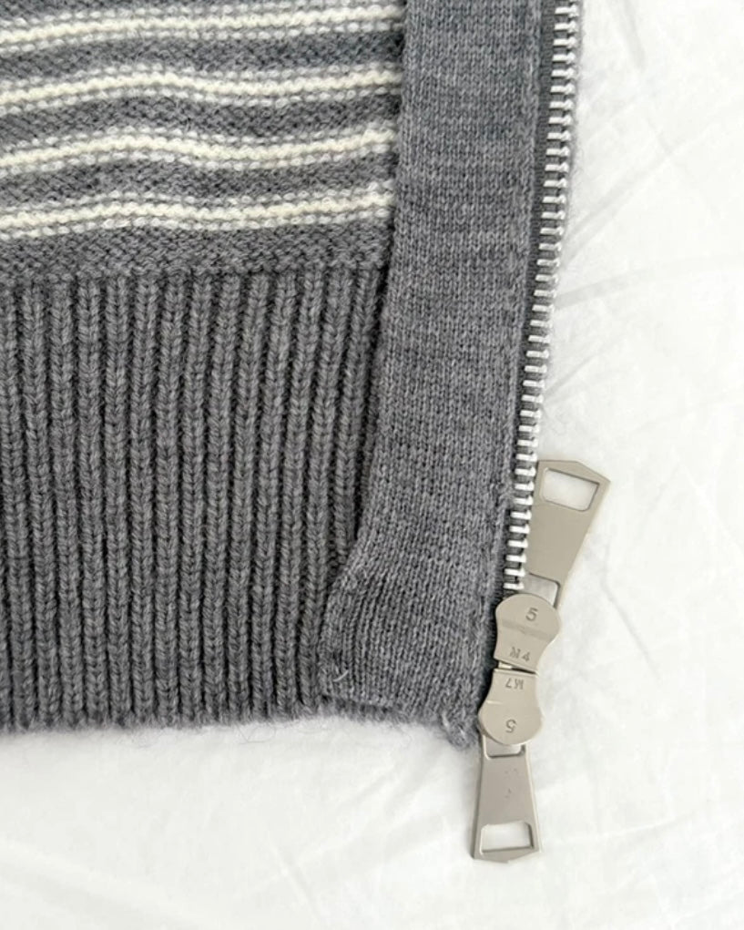 Peach Striped Hoodie Zip-Up
