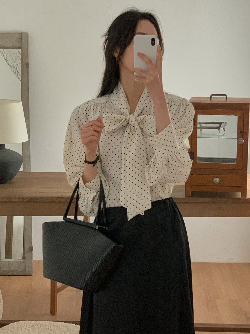 Polka Dot Ribbon Blouse