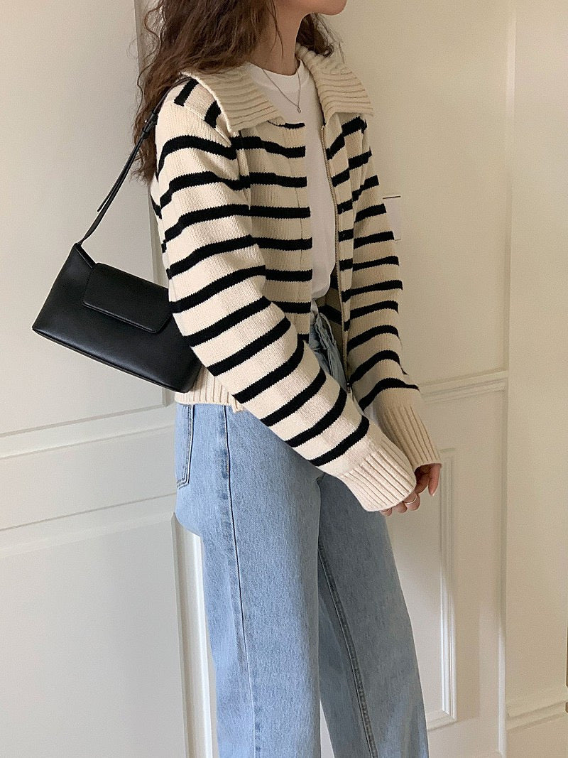 Moni Striped Knit Zip-Up
