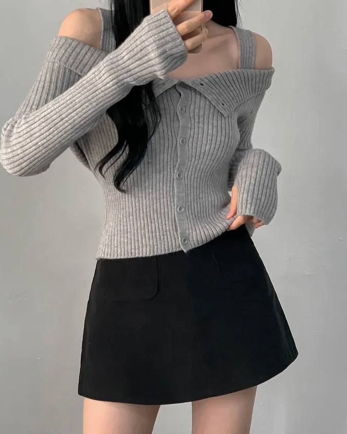 Two-Way Off-Shoulder Ribbed Knit