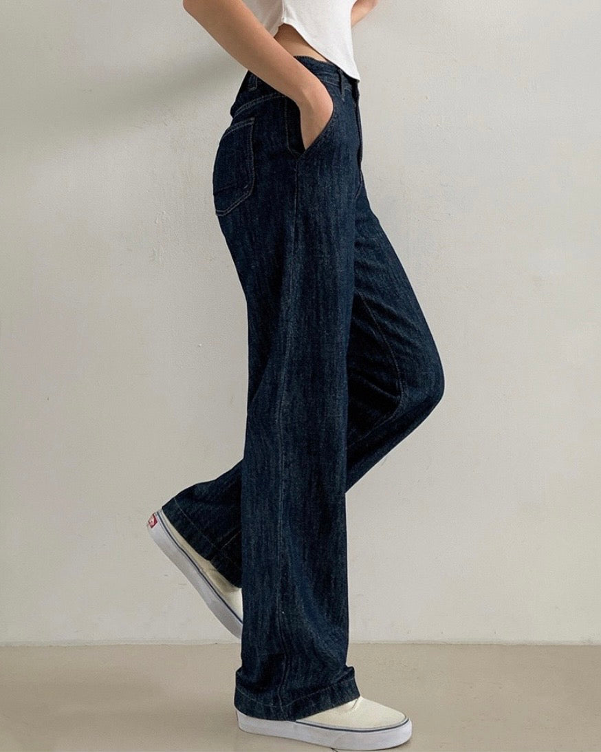 [S,M,L] Lightweight Banding Denim (Dark-Wash)