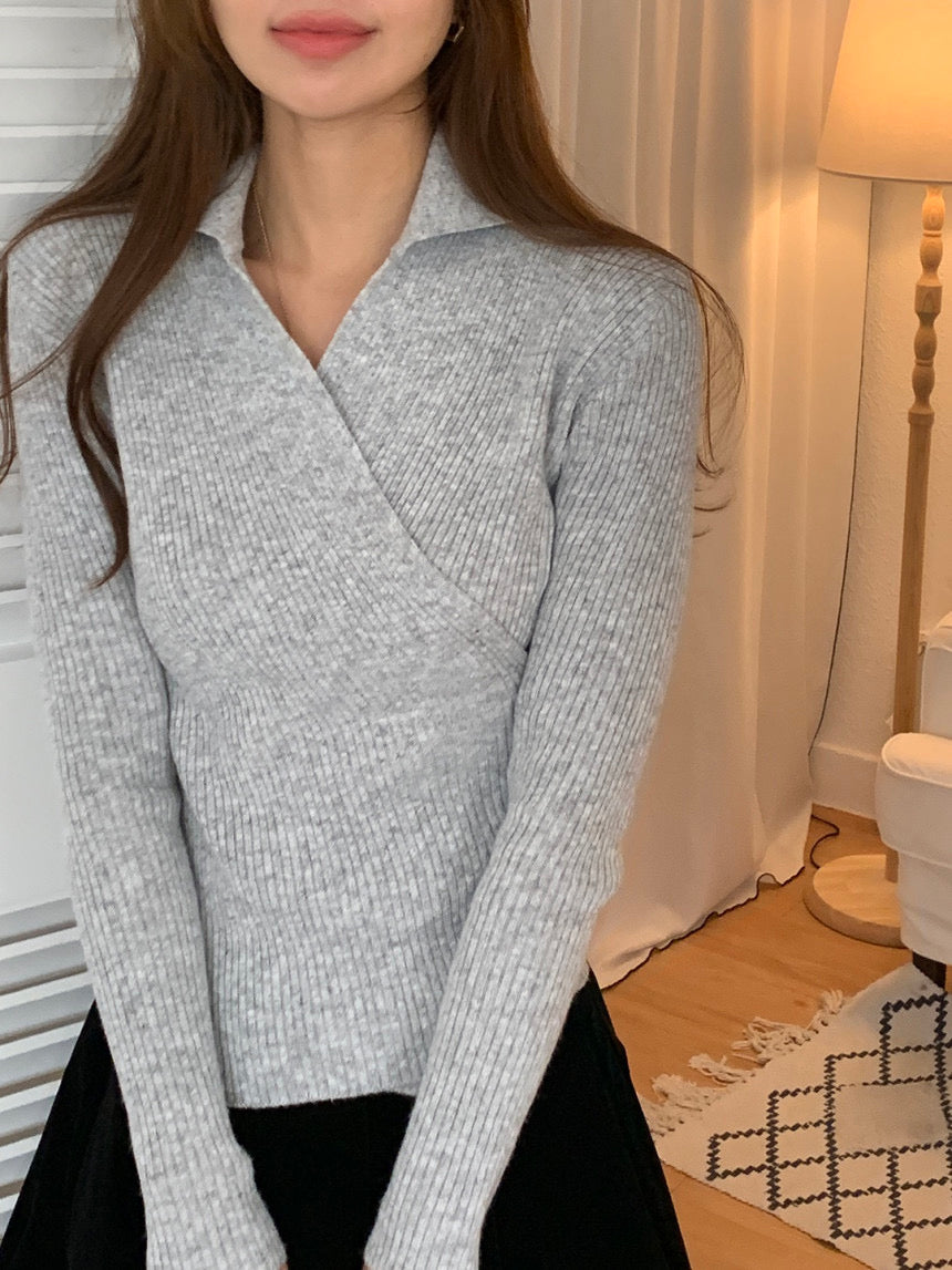 Wrap Collar V-Neck Knit