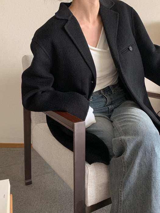 Black 100% Wool Jacket with Padded Vest