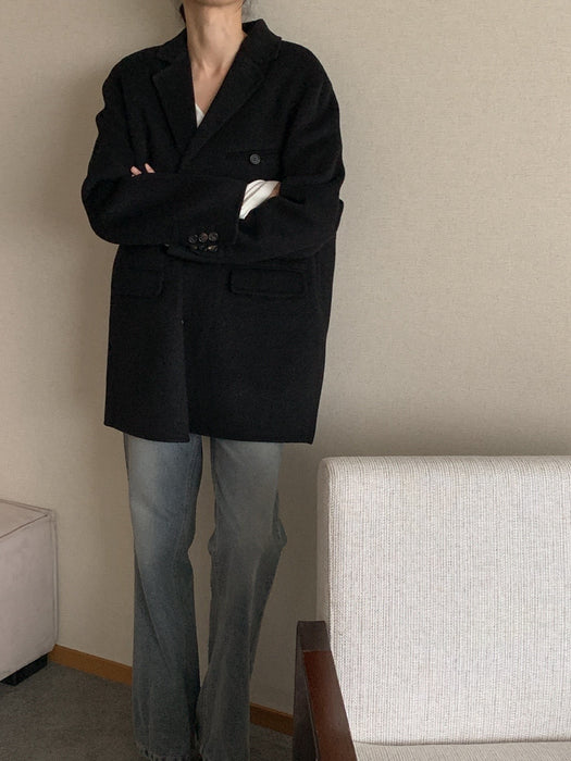 Black 100% Wool Jacket with Padded Vest