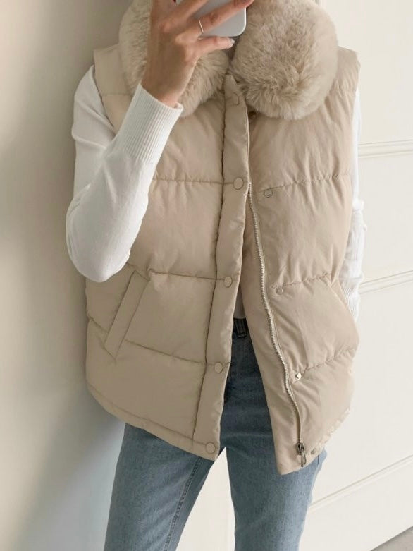 Fur Collar Padded Vest