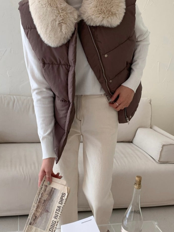 Fur Collar Padded Vest