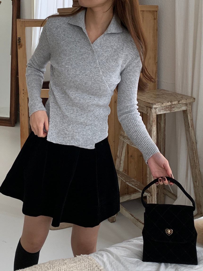 Wrap Collar V-Neck Knit