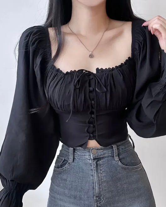 Square-Neck Cropped Blouse