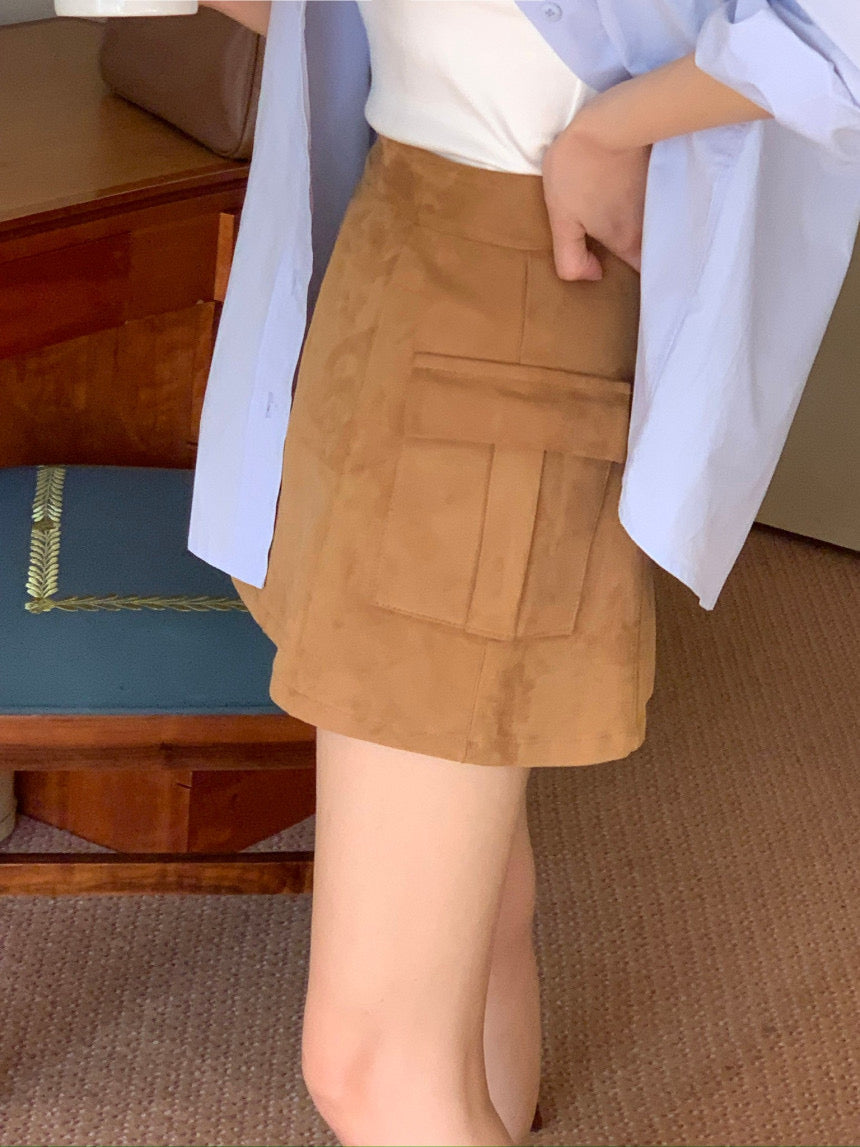 [S,M] Suede Pocket Skirt