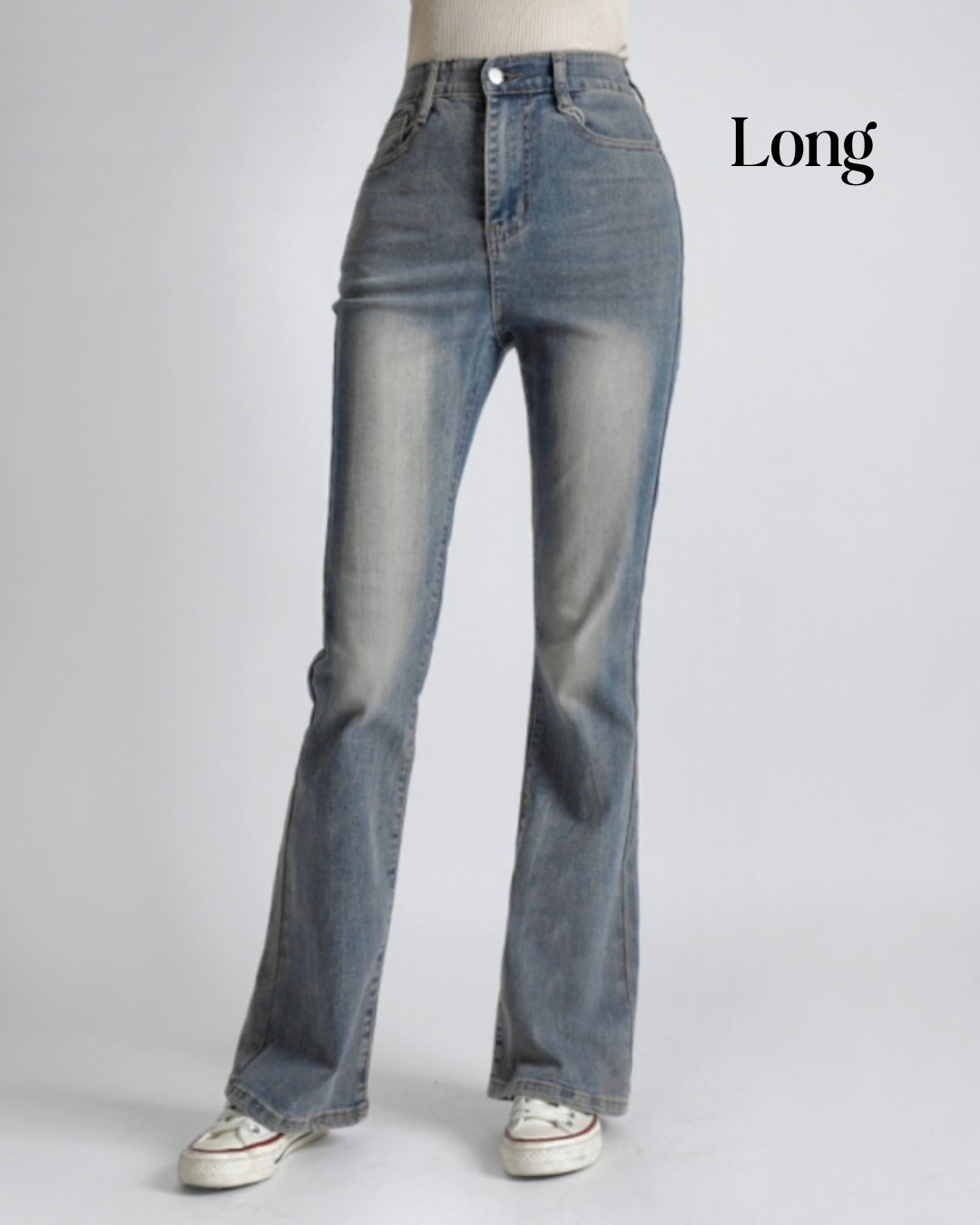 [Short/Long] Vintage Wash Stretchy Semi-Flared Jeans