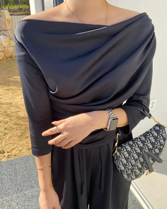 Shirring Elbow Sleeve Blouse