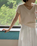 Plate Cotton V-Neck Knit