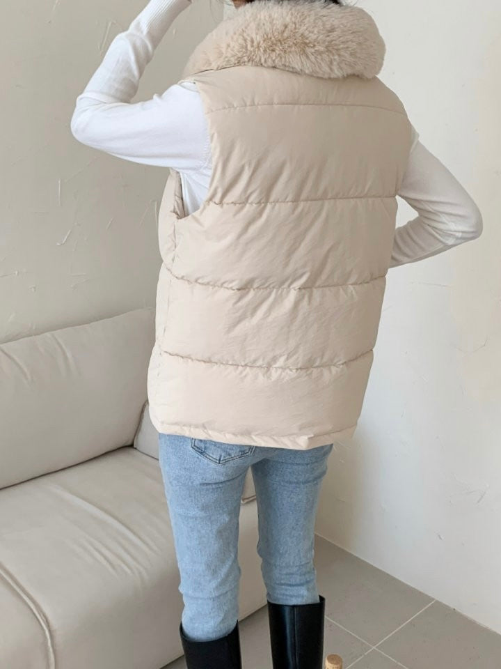 Fur Collar Padded Vest
