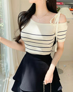 Striped Ribbon Short Sleeves