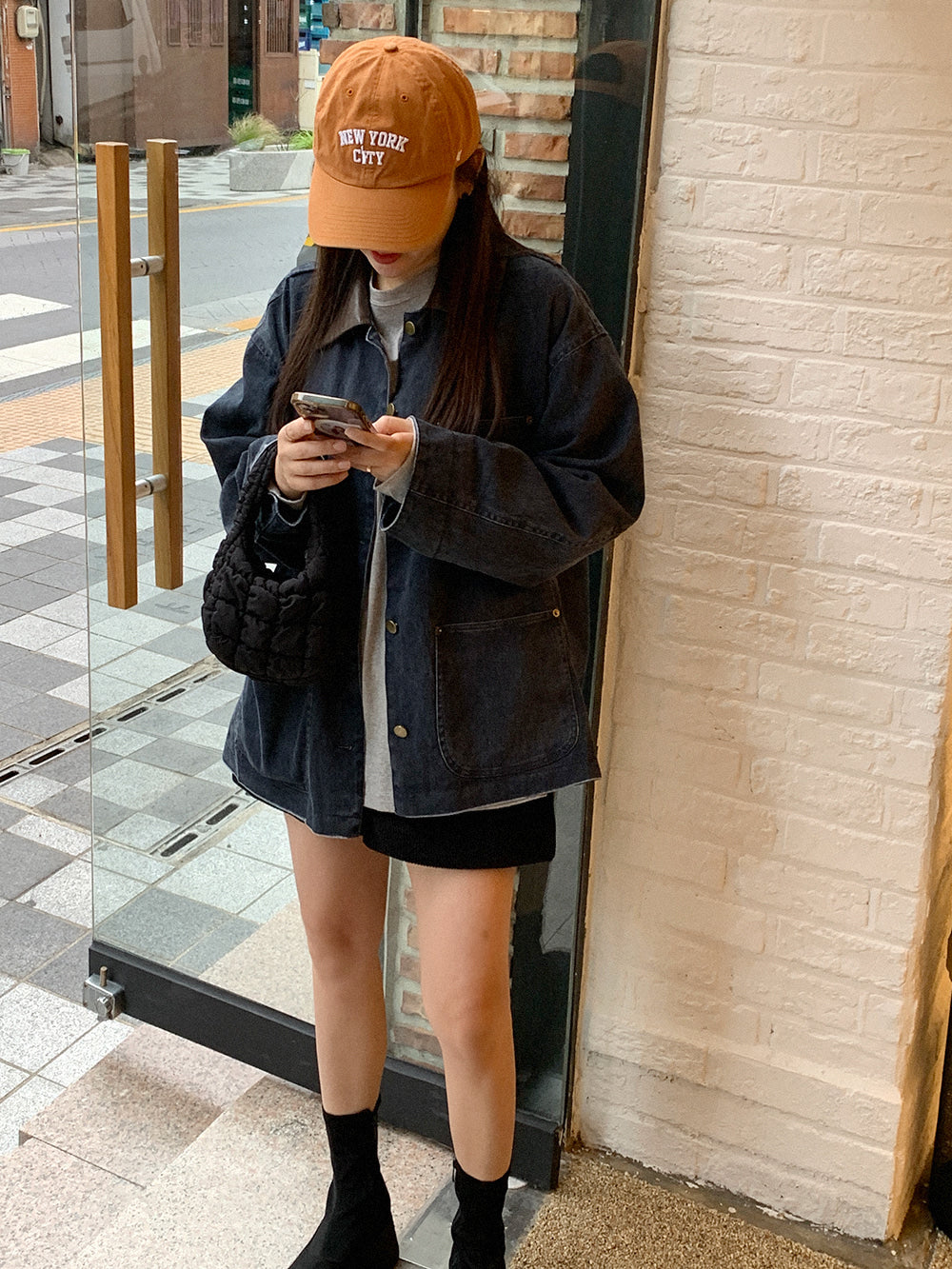 Leather Collar Denim Jacket