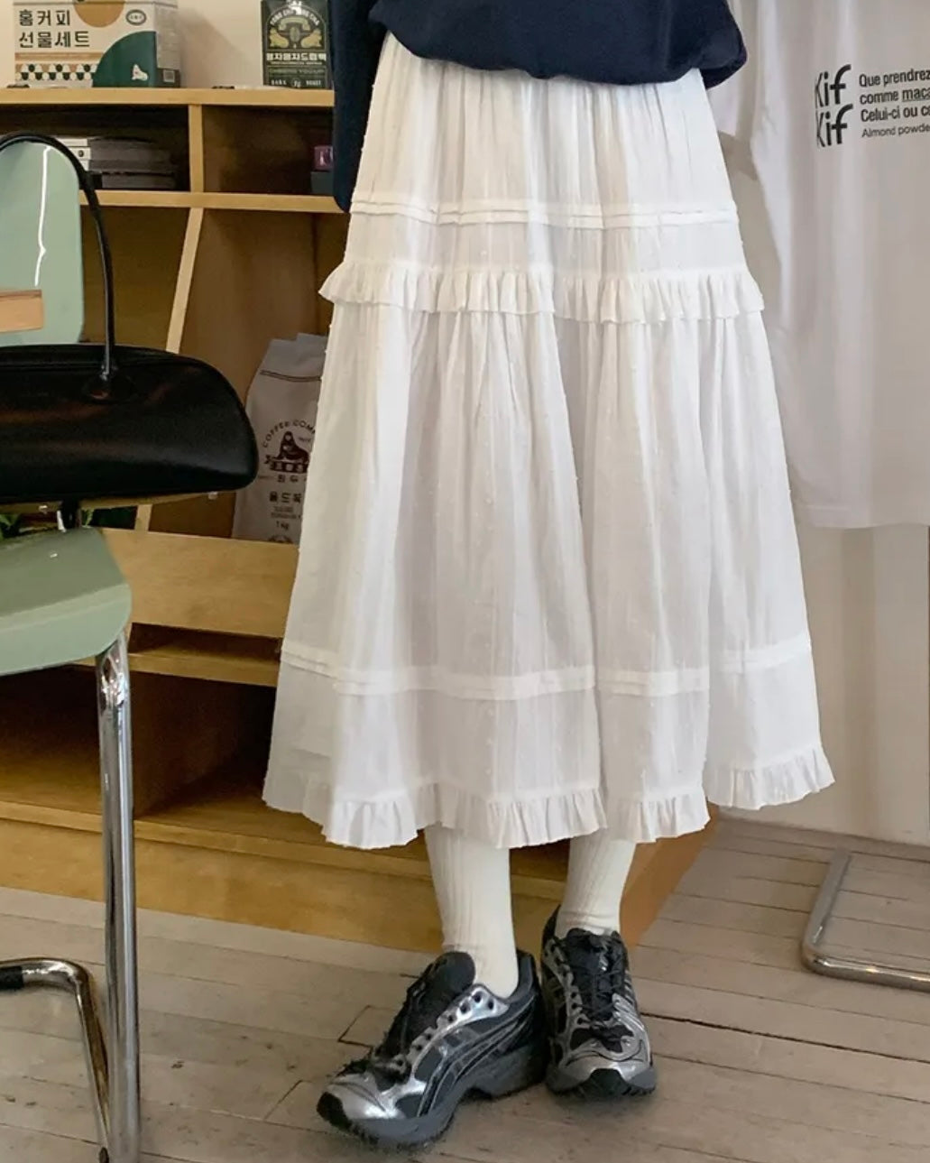 Dobby Ruffle Cotton Skirt