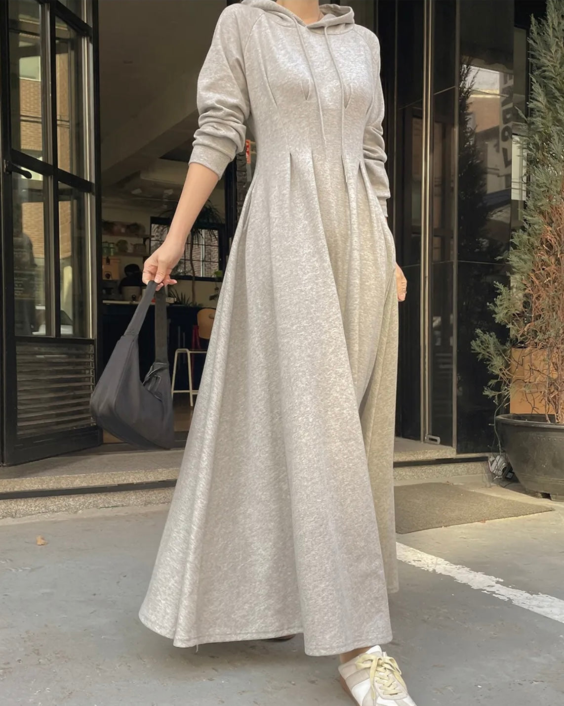 Hoodie Pintuck Long Dress