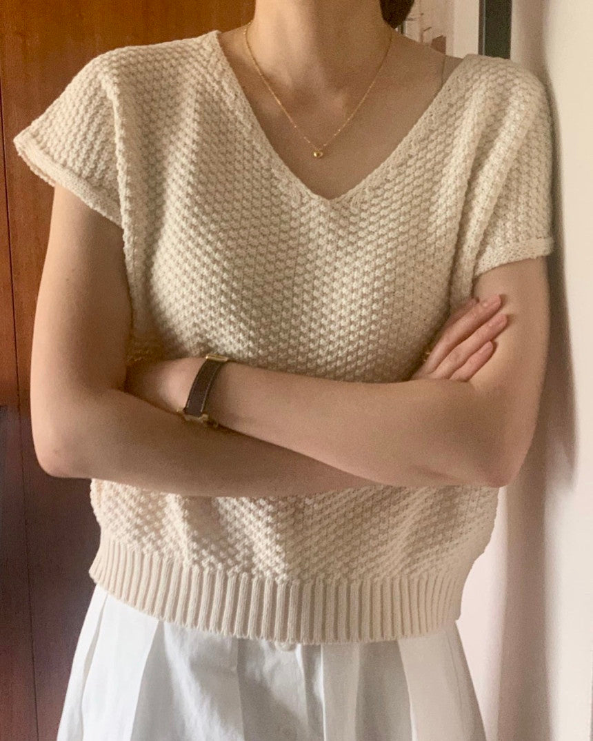 Plate Cotton V-Neck Knit