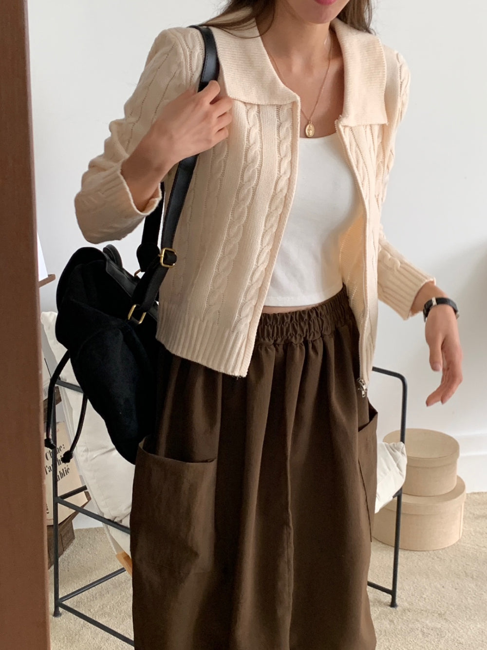 Cable Knit Zip-Up Cardigan