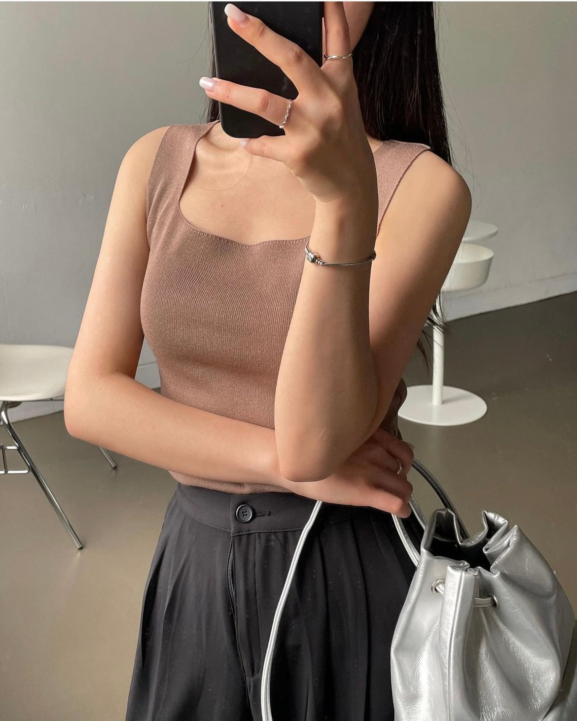 Square-Neck Knit Sleeveless