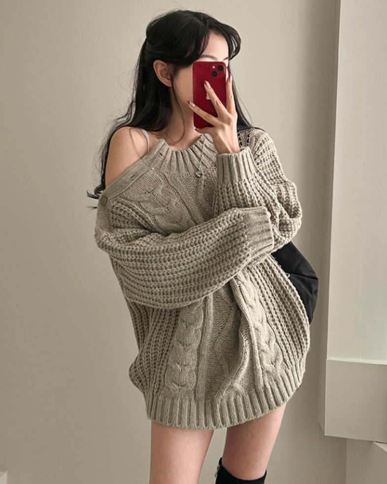 Shoulder Button Cable Knit