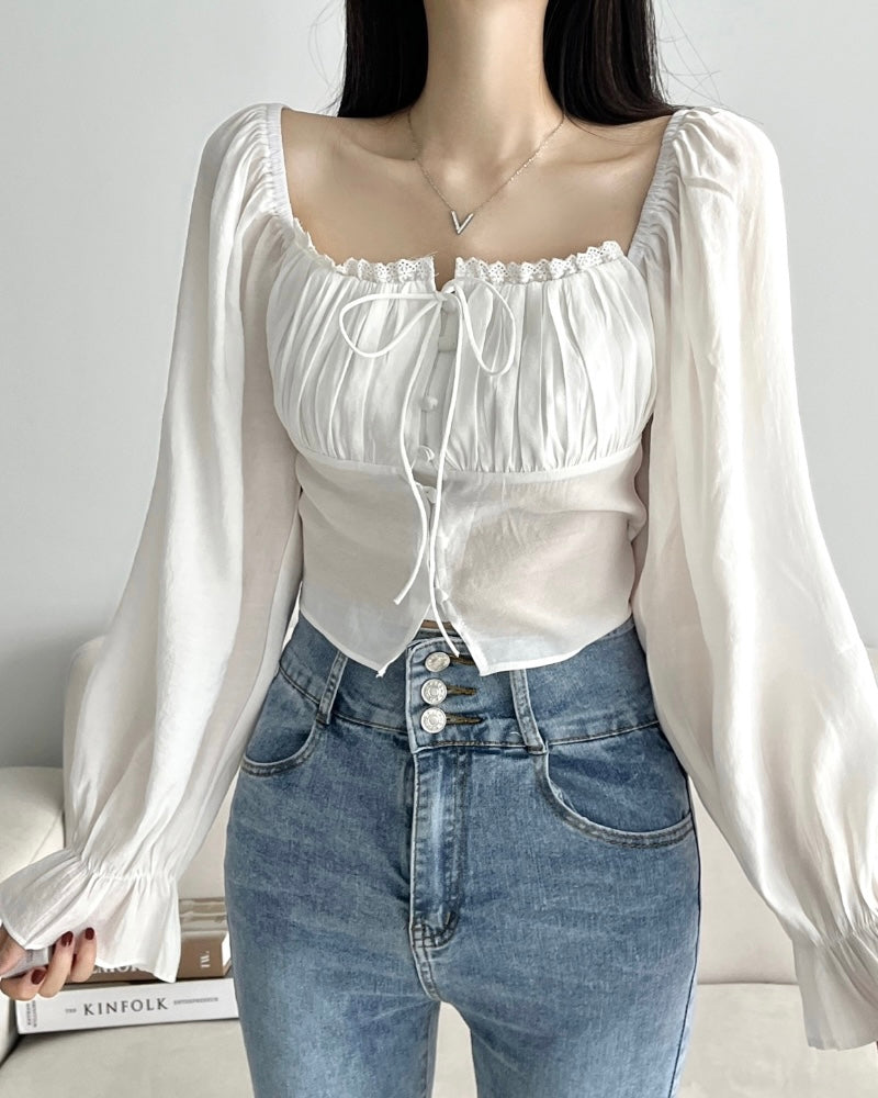 Square-Neck Cropped Blouse