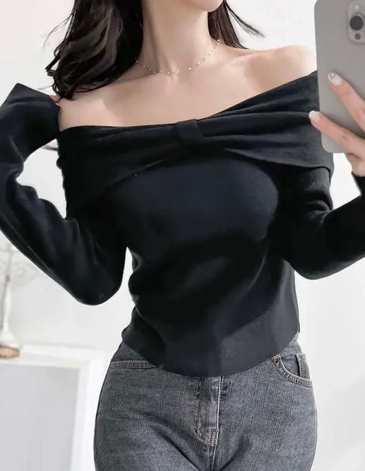 Ribbon Off-Shoulder Knit