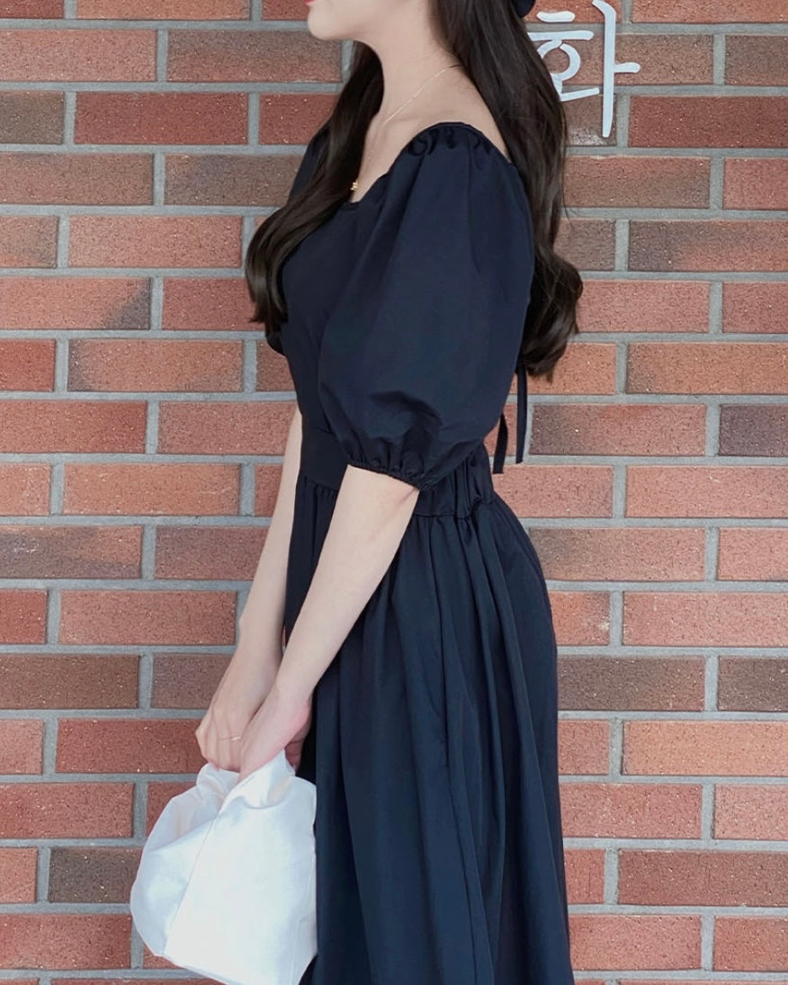 Puff Shoulder Long Dress
