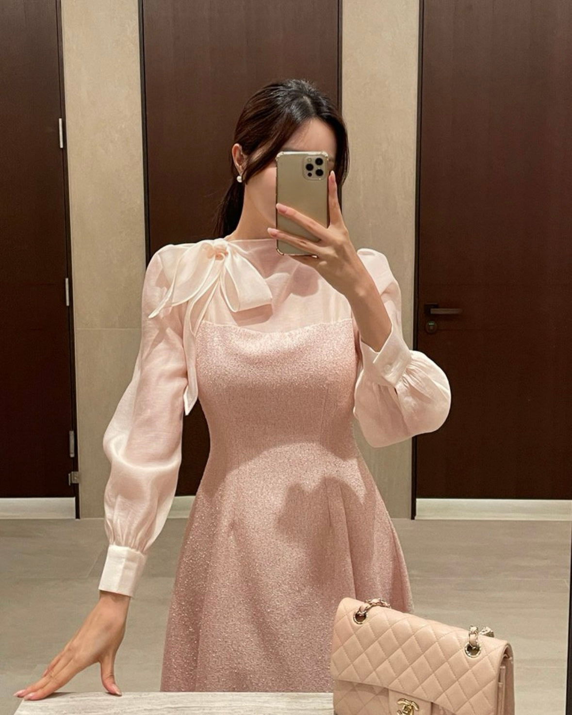 [ Pre-order ] Amelie Pearl Tweed Dress