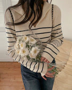 Collar Striped Knit Top