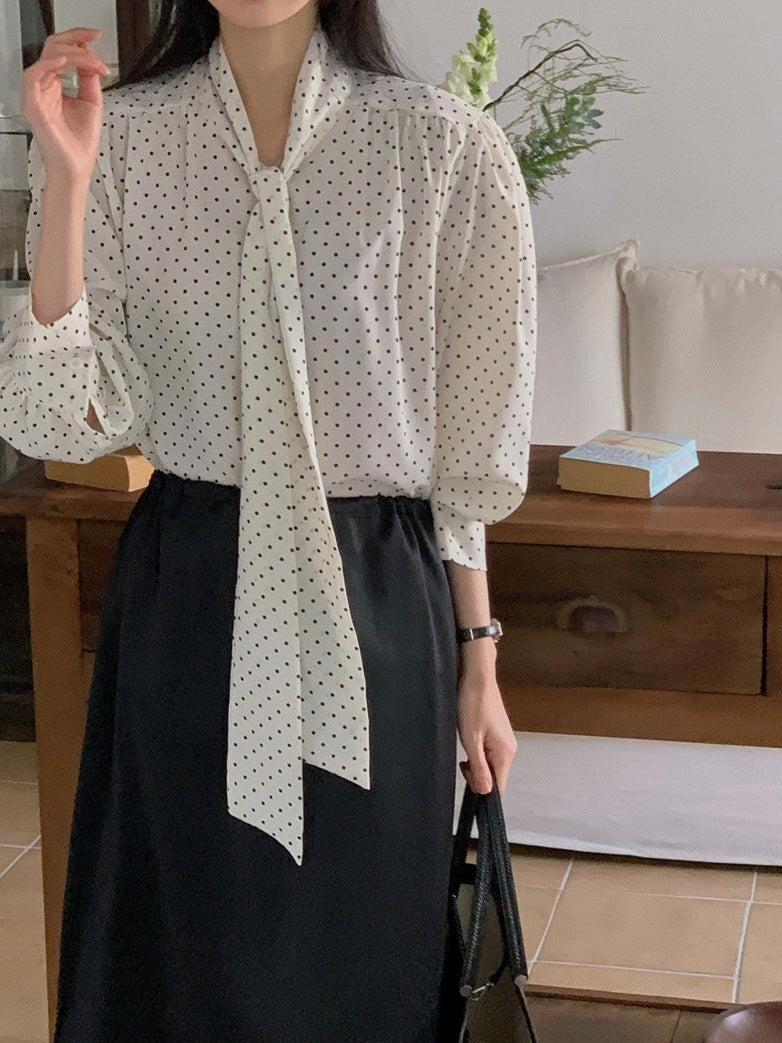 Polka Dot Ribbon Blouse