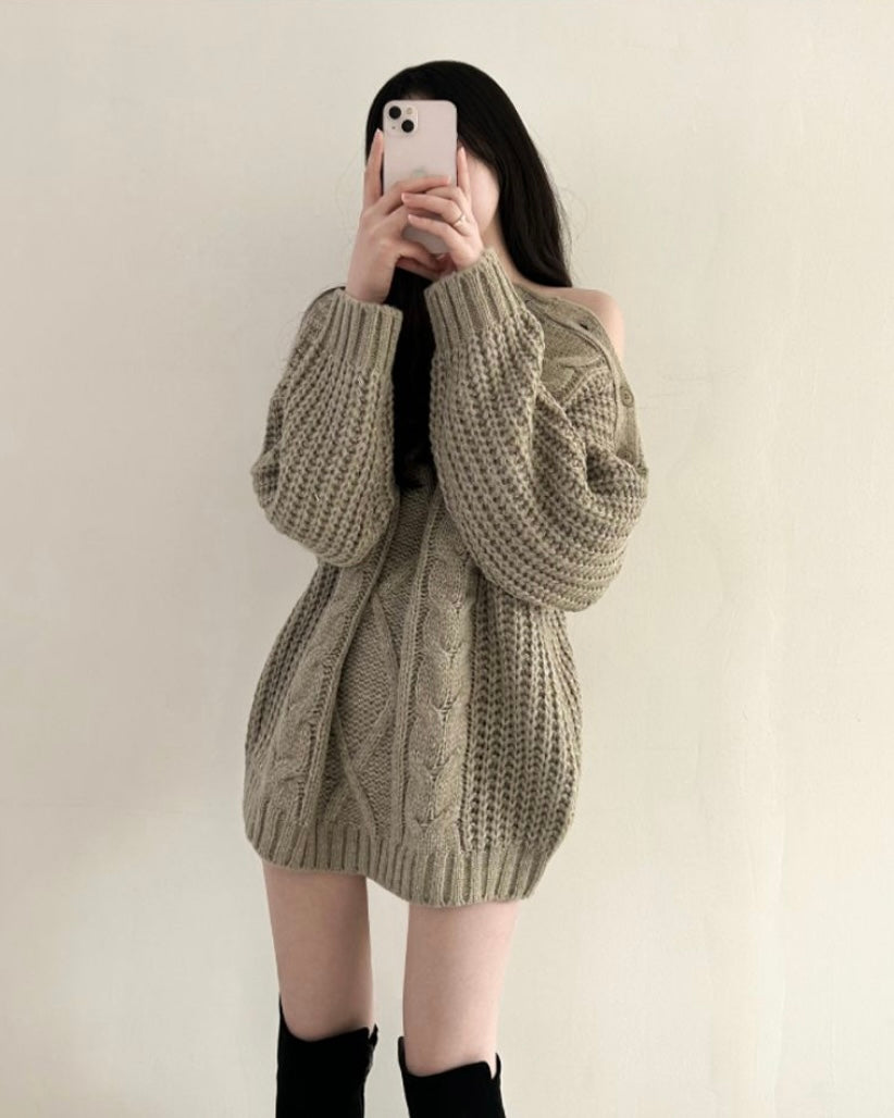 Shoulder Button Cable Knit