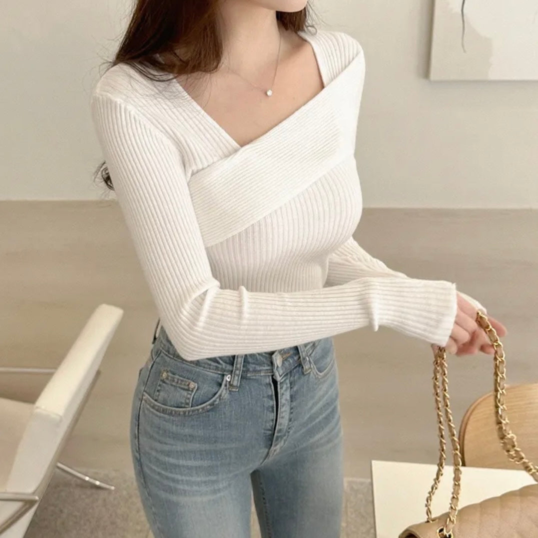 Oblique Ribbed Knit Top
