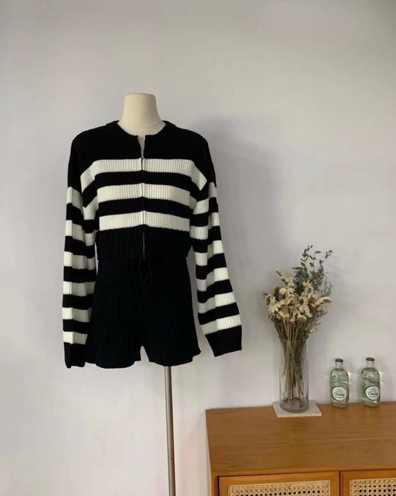 Striped Knit Zip-up Set