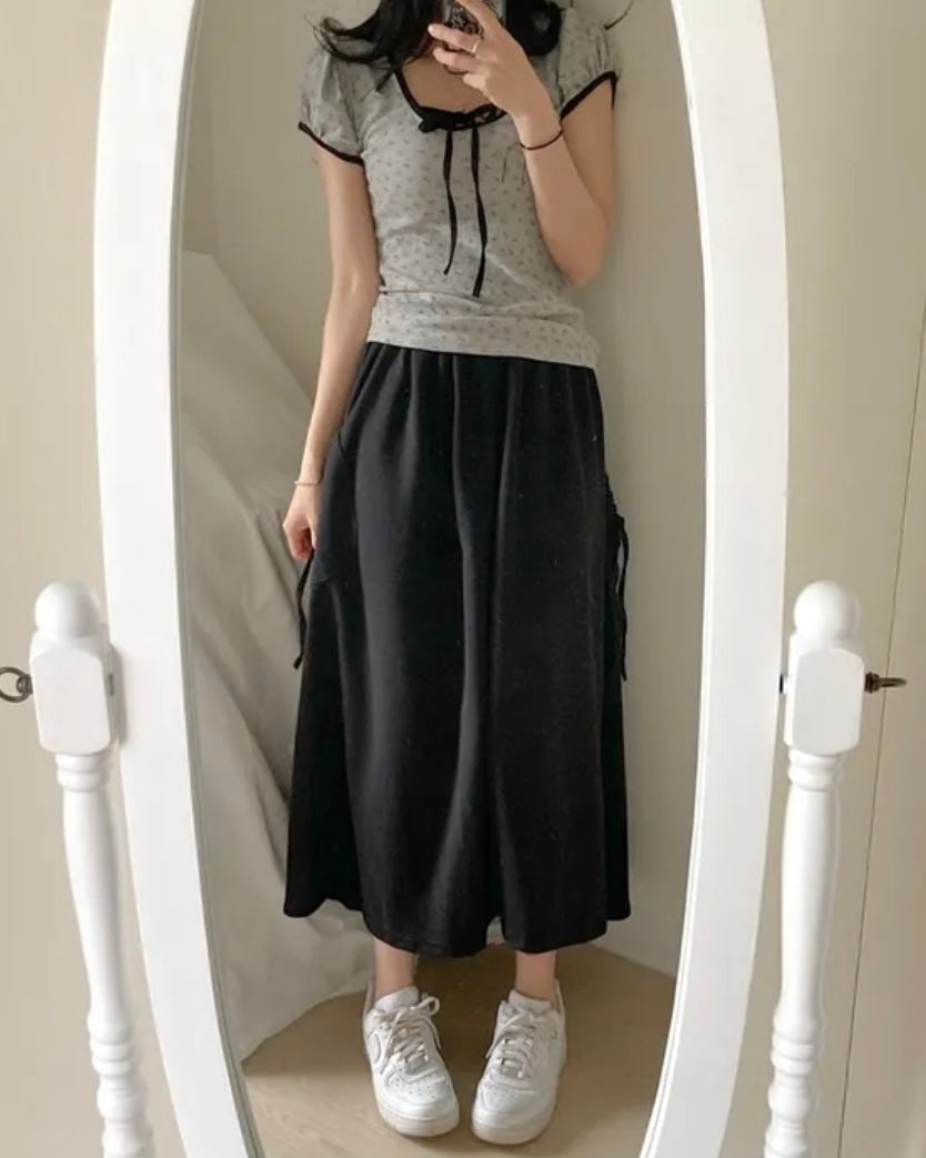 Ribbon Pocket Banding Long Skirt