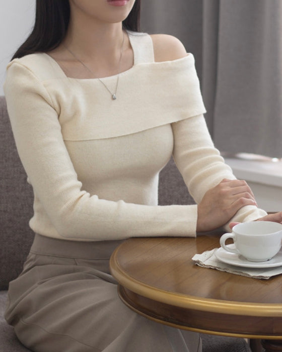 Mia Unbalanced Off-Shoulder Knit Top