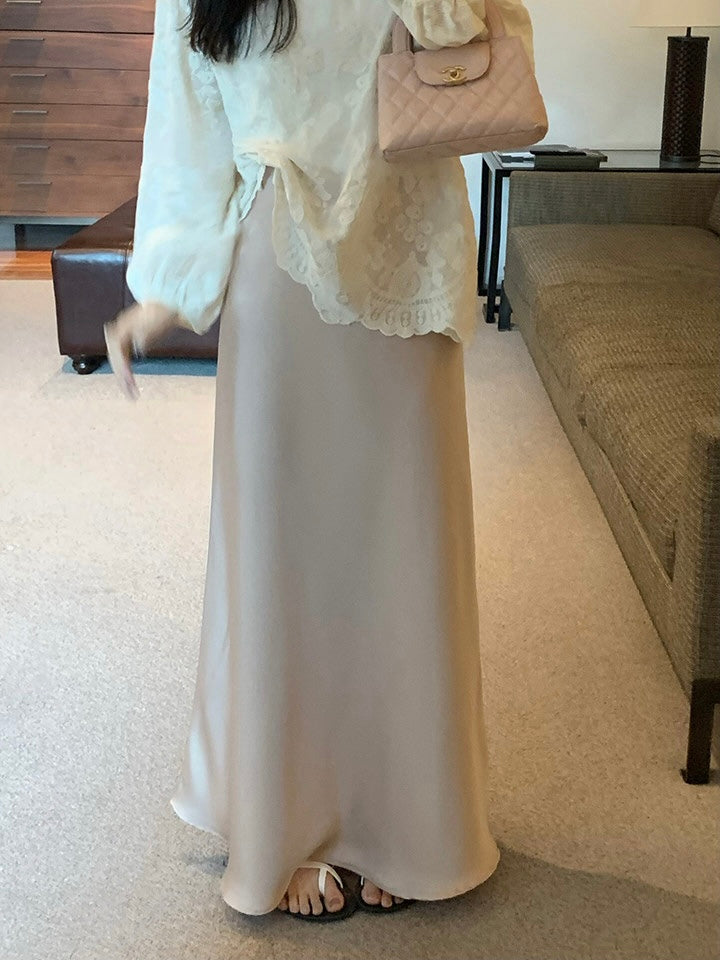 Hidden Banding Satin Maxi Skirt
