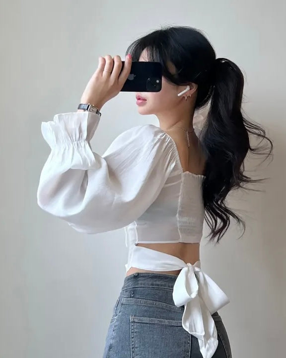 Square-Neck Cropped Blouse