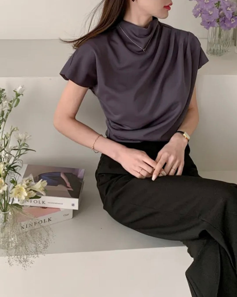 Shirring Half-Neck Top